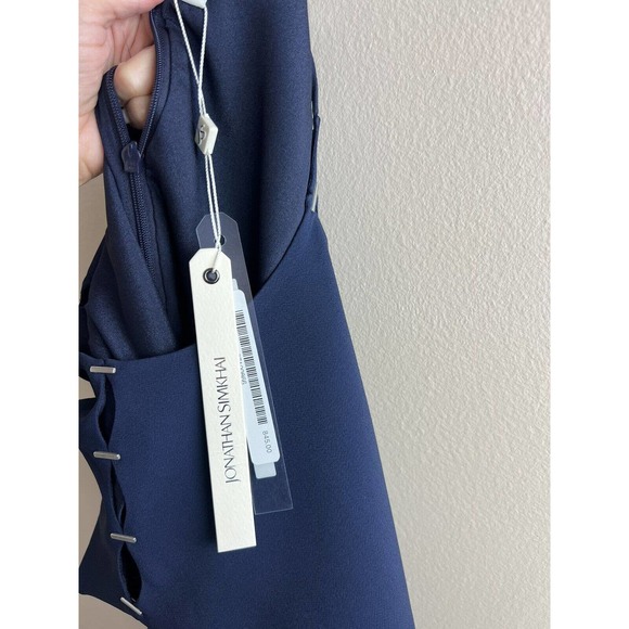 NEW Jonathan Simkhai Stapled Crepe Dress Slashed Blue Flounce Hem Cutout Slit 6 - Picture 12 of 12